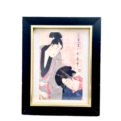 Kochankowie – Utamaro Kitagawa – drzeworyt japoński – art print w oprawie ze złotym slipem